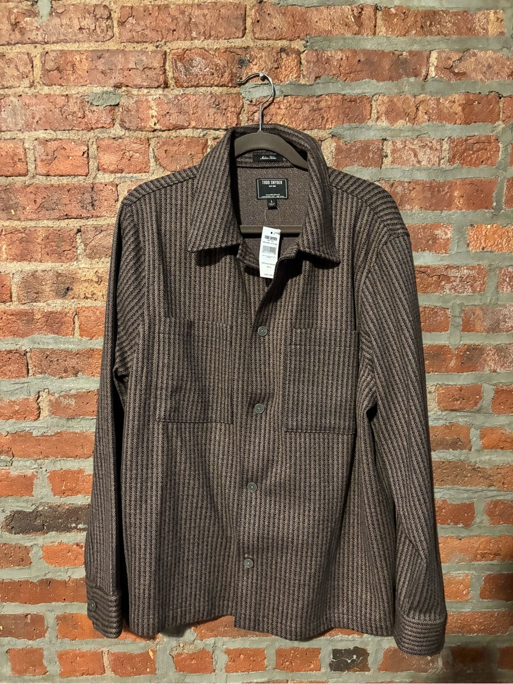 Todd Snyder double knit stripe overshirt, vintage brown, Italian fabric, L, NWT